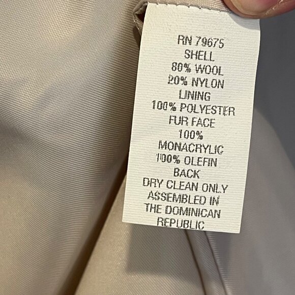 Albert Nipon XL Beige Wool Blend Coat Mink Faux Fur Trim & Pockets - Picture 4 of 7